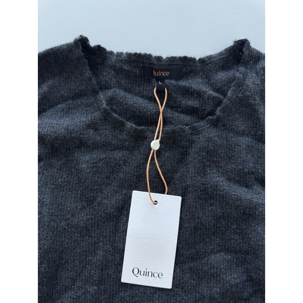Quince Featherweight Cashmere Ribbed Crewneck Sweater/Charcoal Large - Picture 8 of 13